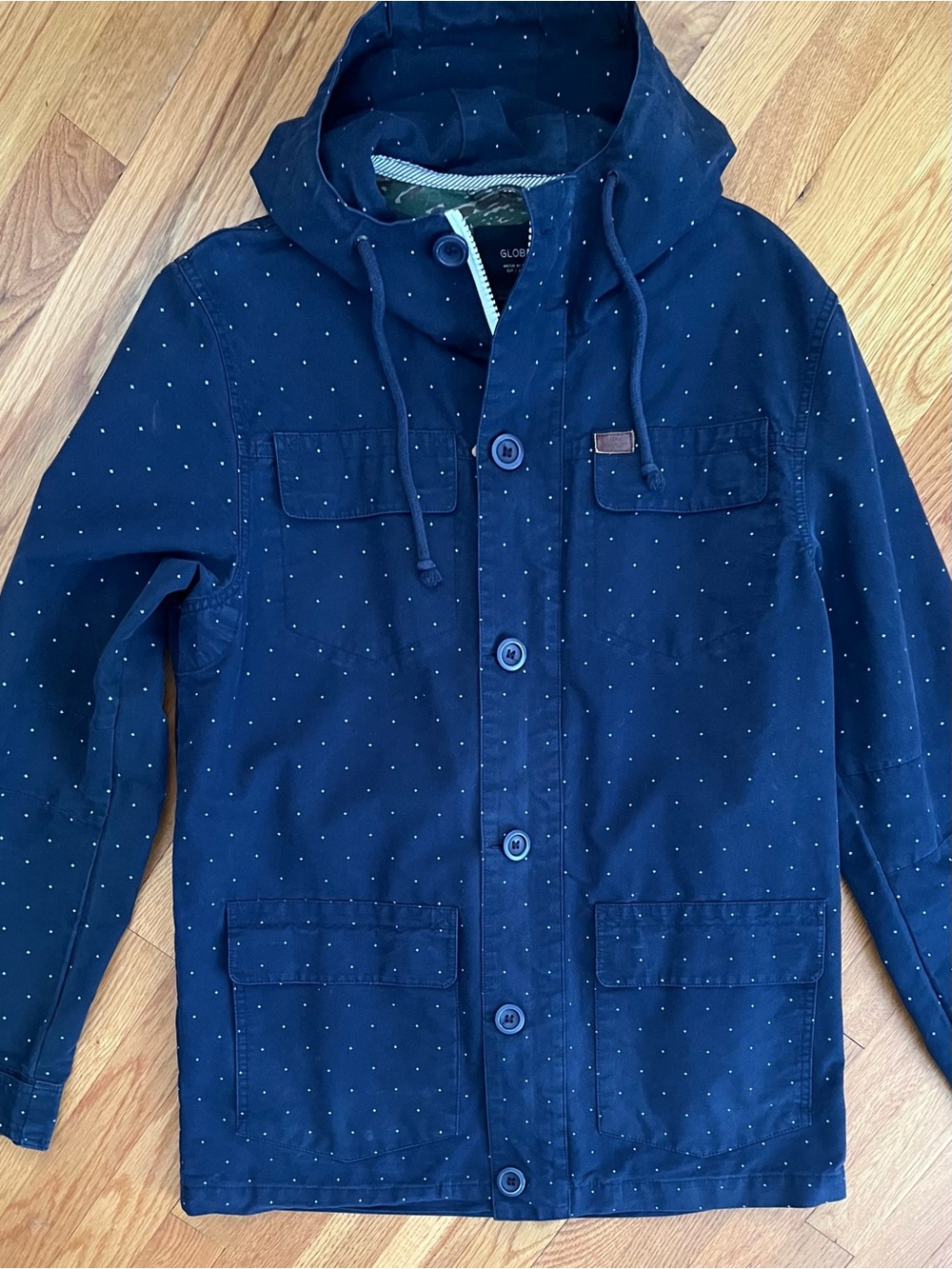 Men's Utility Cargo Skater Streetwear Navy Blue Hooded Jacket {L) EUC - Picture 3 of 10